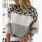 Casual Leopard Print Color-block Crew Neck Sweater