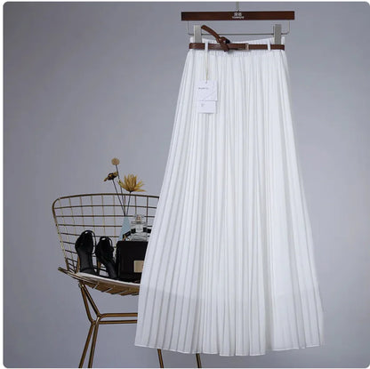 Pure Color Chiffon Pleated Swing Skirt